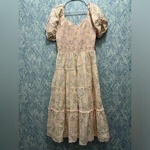 Ivy City Co Floral Pink and Cream Maxi Dress